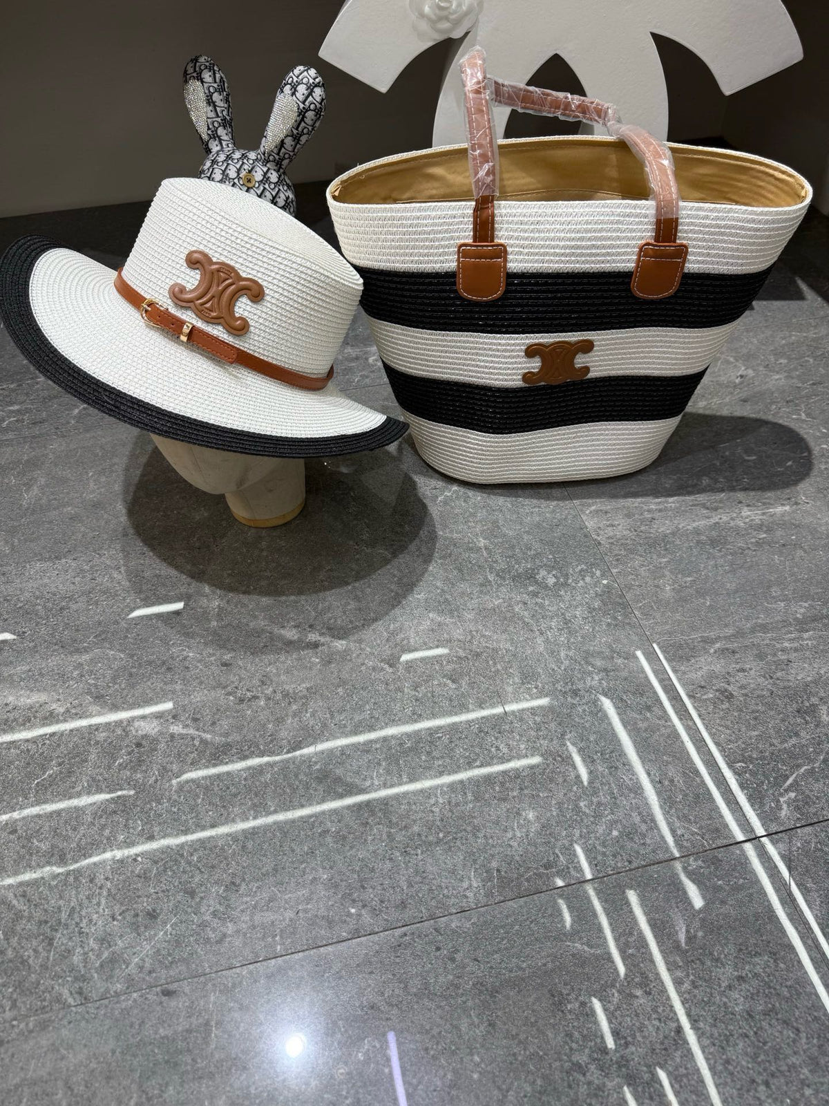 Celine Tote Bag & Hat Set Plant Grass 209745