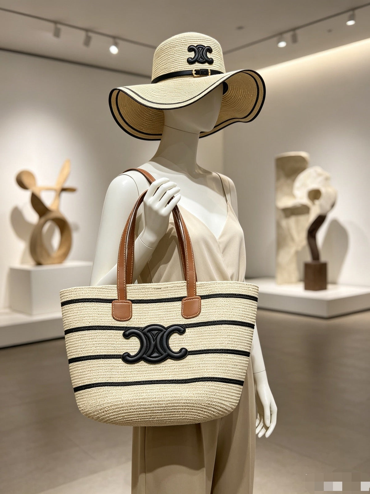 Celine Tote Bag & Hat Set Plant Grass 209736