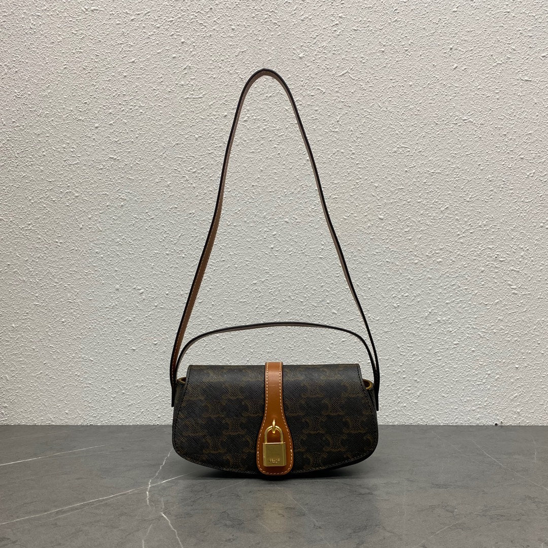 Celine Tabou Clutch on Strap Triomphe Black Brown Canvas & Calfskin