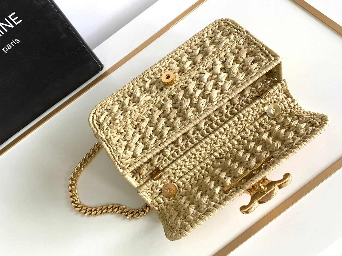 Celine Triomphe 20cm Light Beige Raffia Gold Hardware