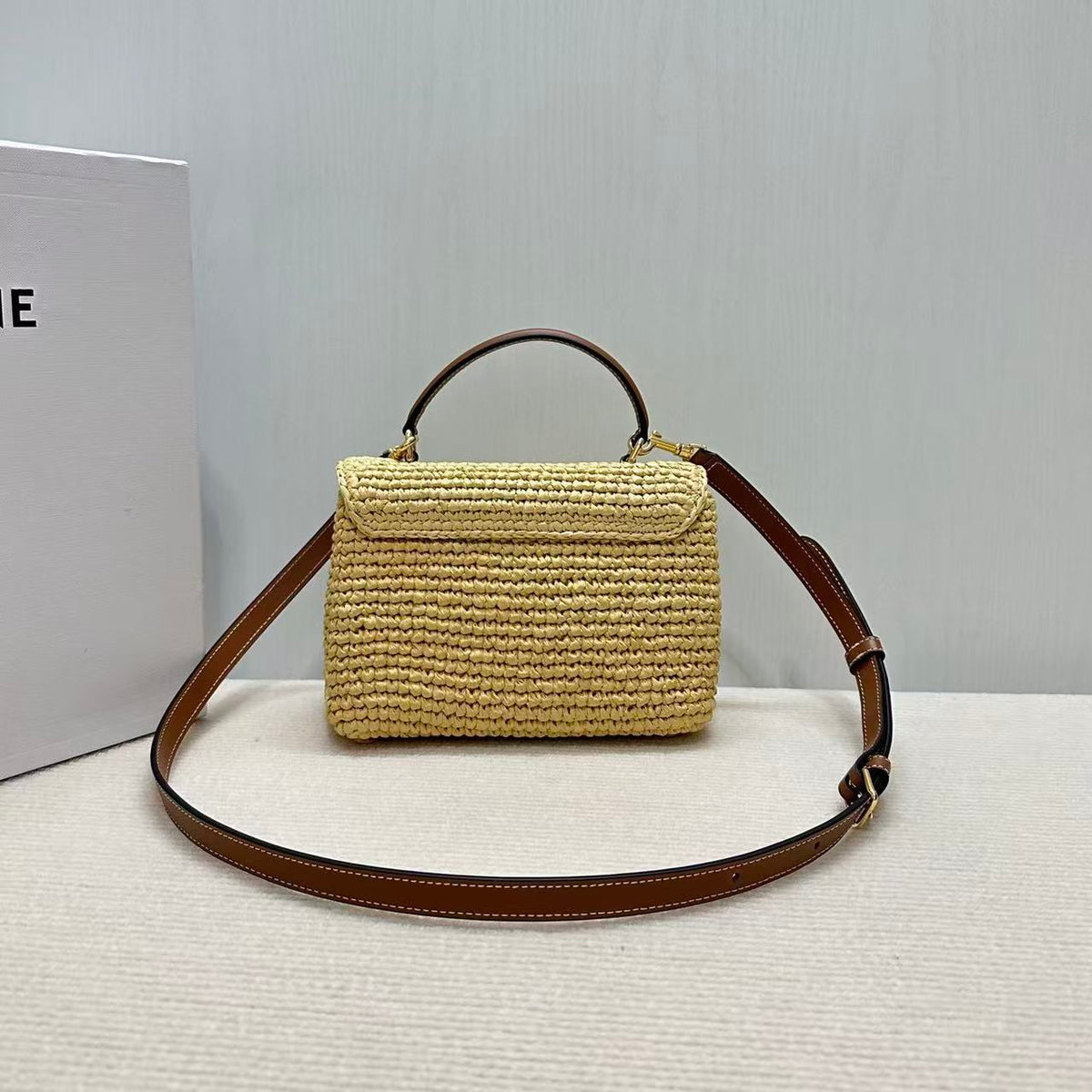Celine Teen Nino Bag 20 Beige Brown Raffia Leather