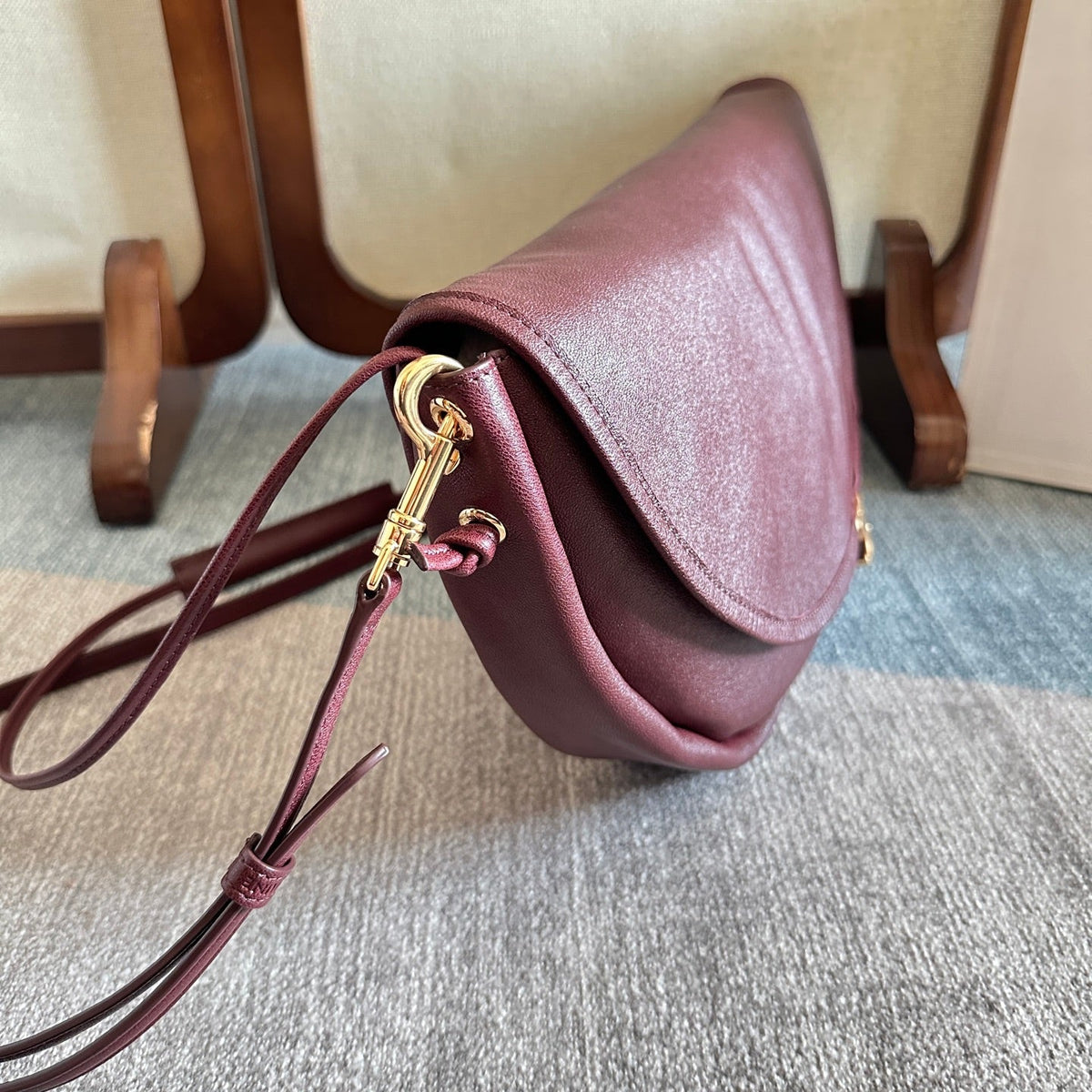 Celine Halfmoon Soft Triomphe Bag Dark Burgundy Lambskin