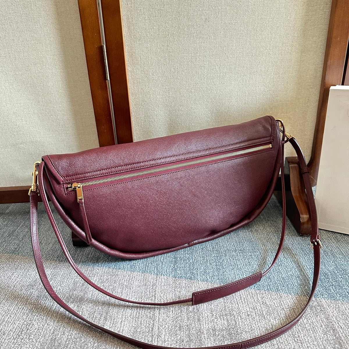 Celine Halfmoon Soft Triomphe Bag Dark Burgundy Lambskin