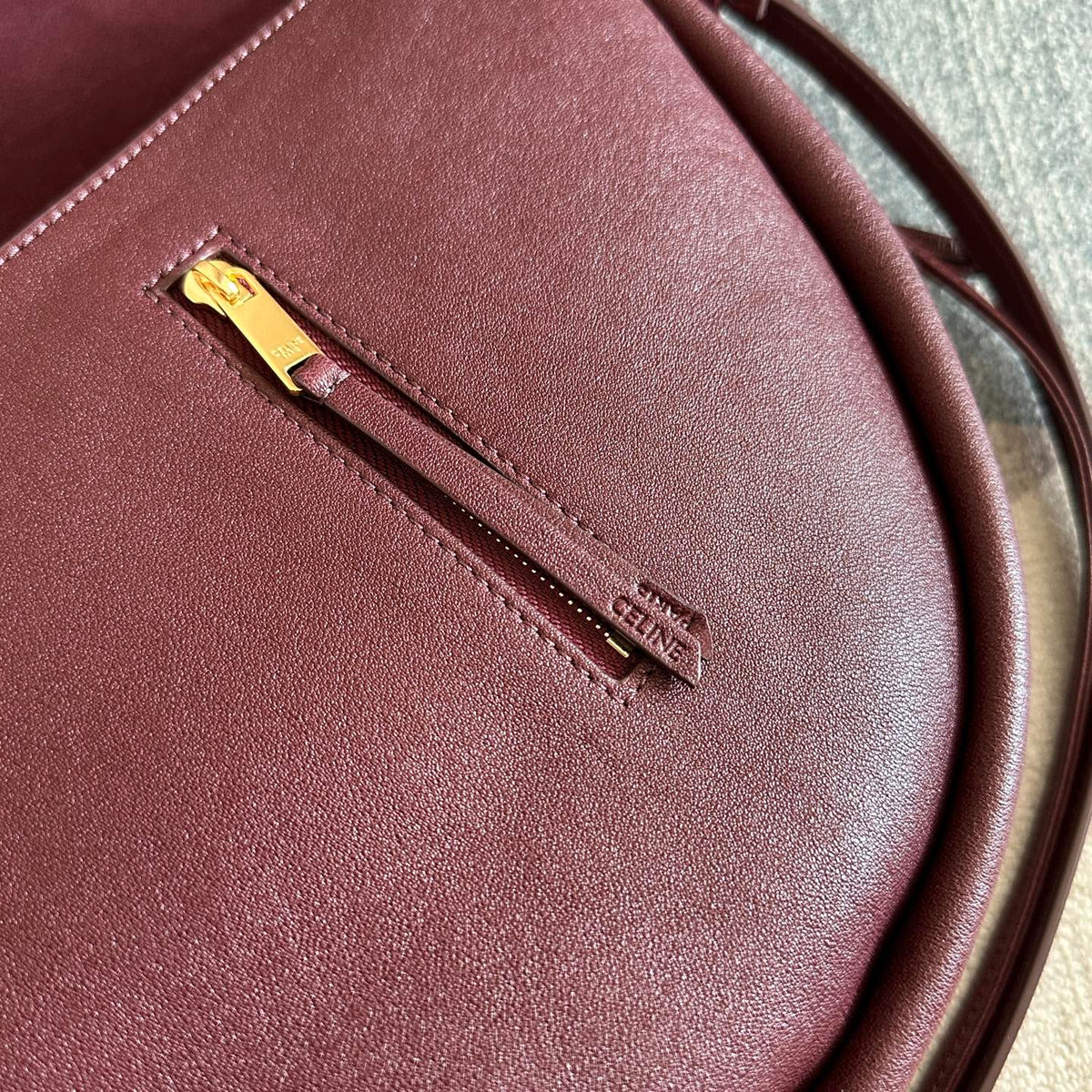 Celine Halfmoon Soft Triomphe Bag Dark Burgundy Lambskin