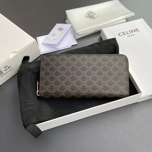 TRIOMPHE Large Zipped Wallet Black Canvas & Cowhide