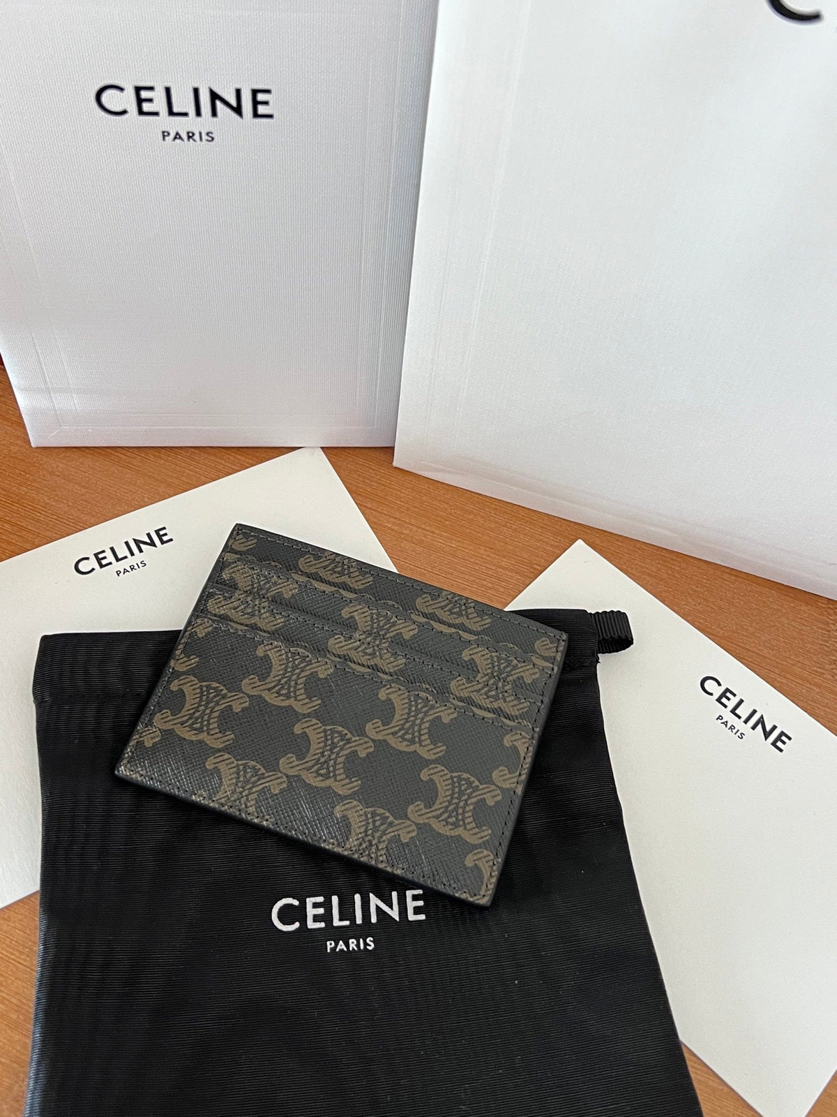 TRIOMPHE Card Holder Black Cowhide&Fabric GHW