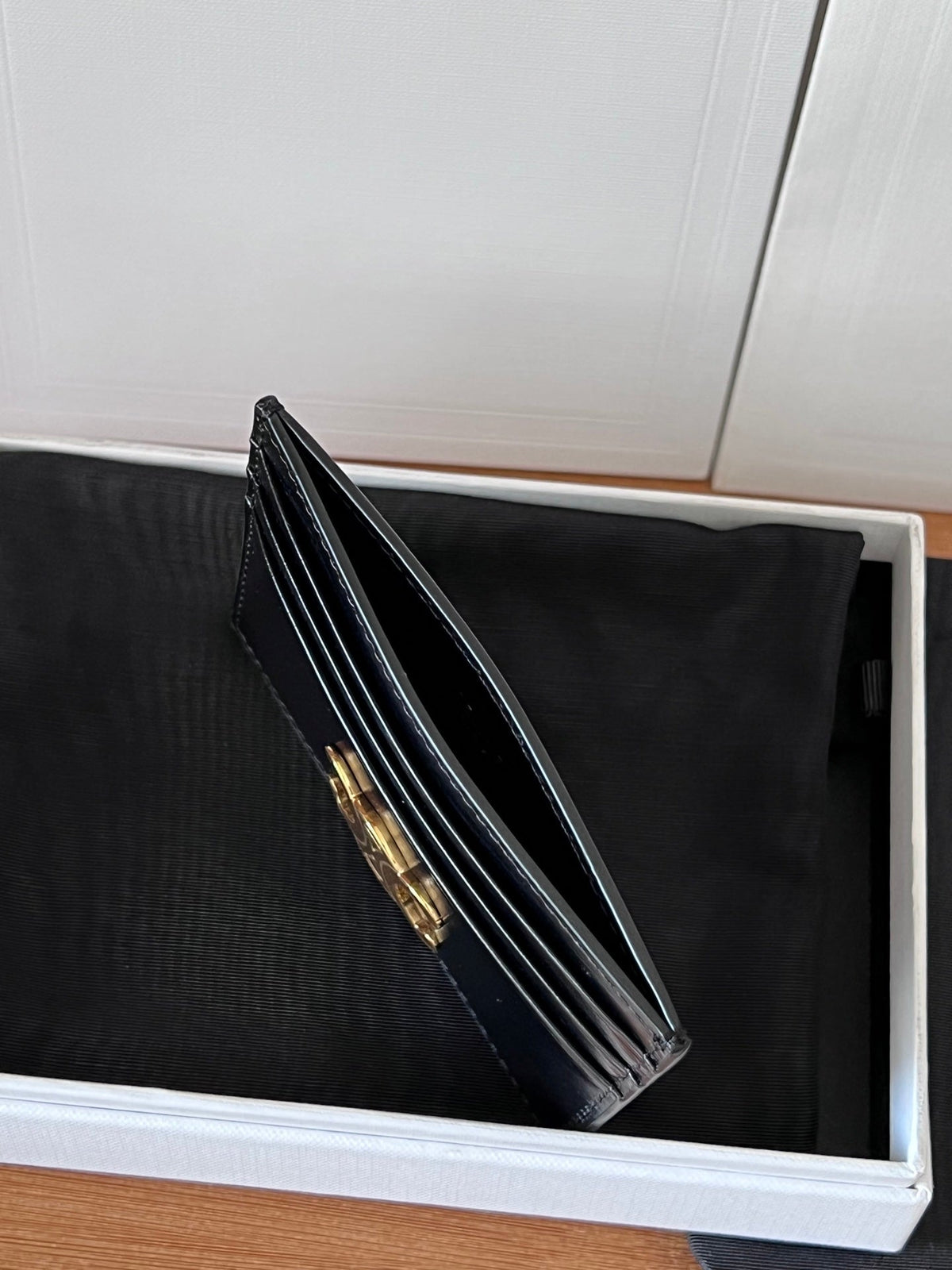 TRIOMPHE Card Holder Black Cowhide& Fabric GHW