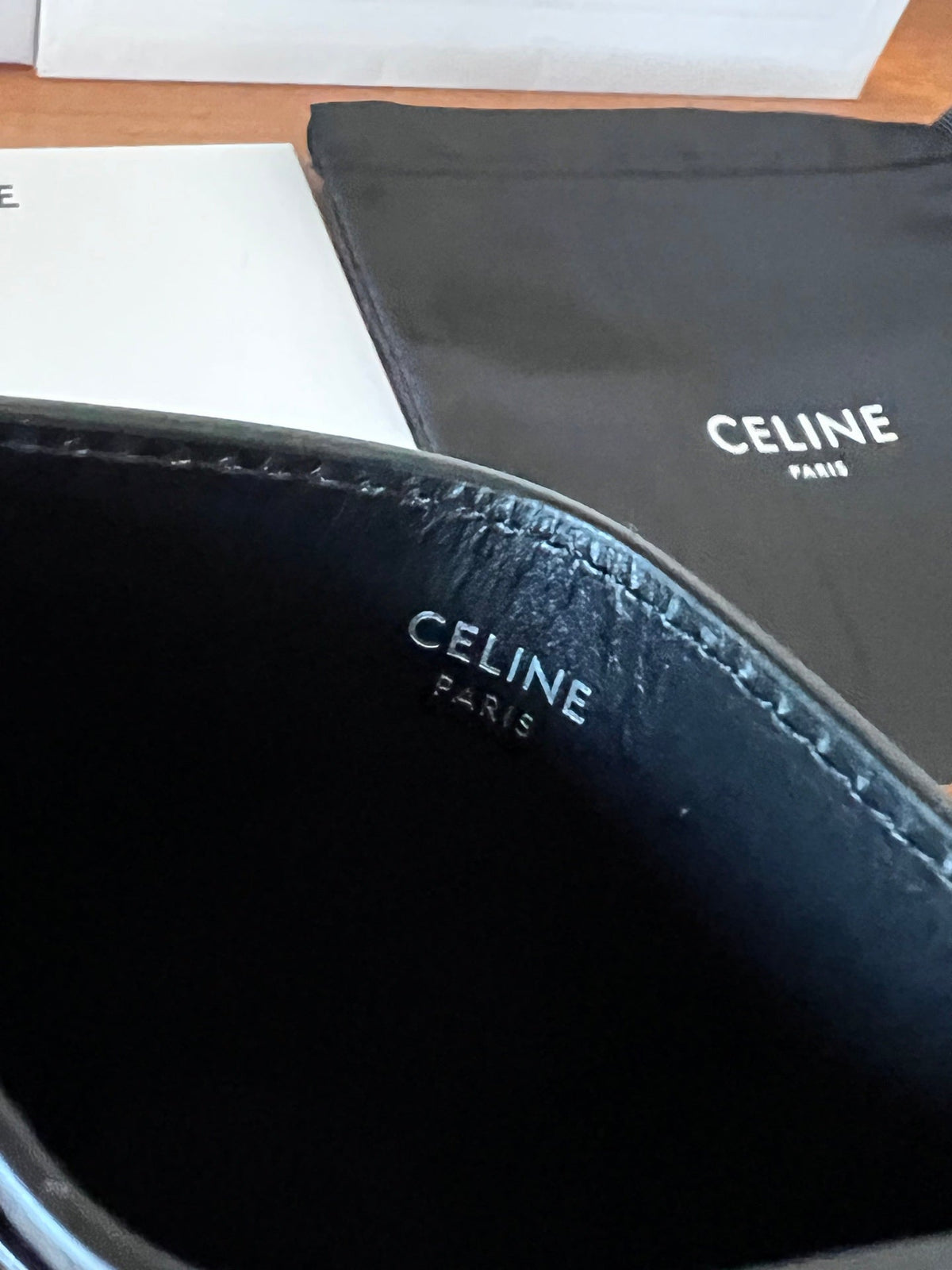 TRIOMPHE Card Holder Black Sliver Cowhide& Fabric