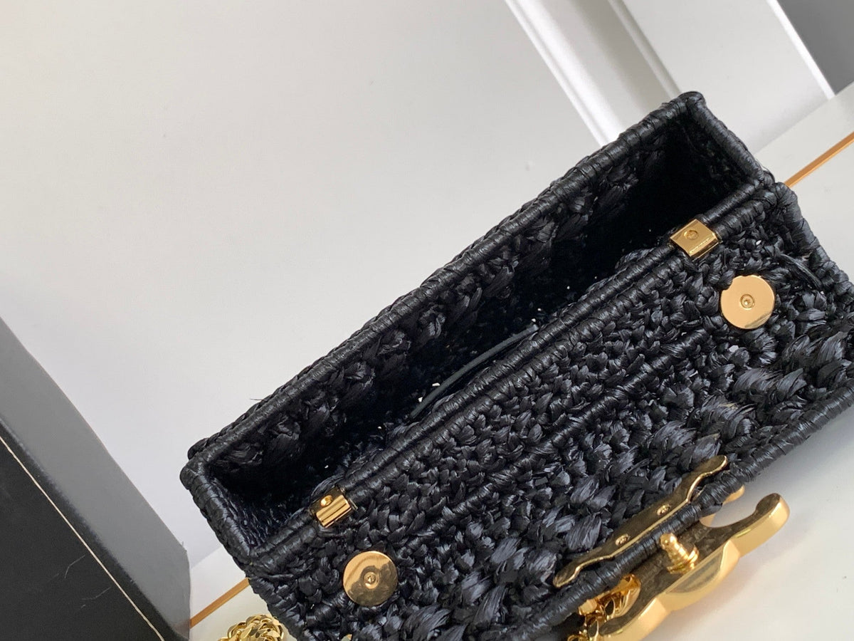 Celine Triomphe 20cm Black Raffia Gold Hardware
